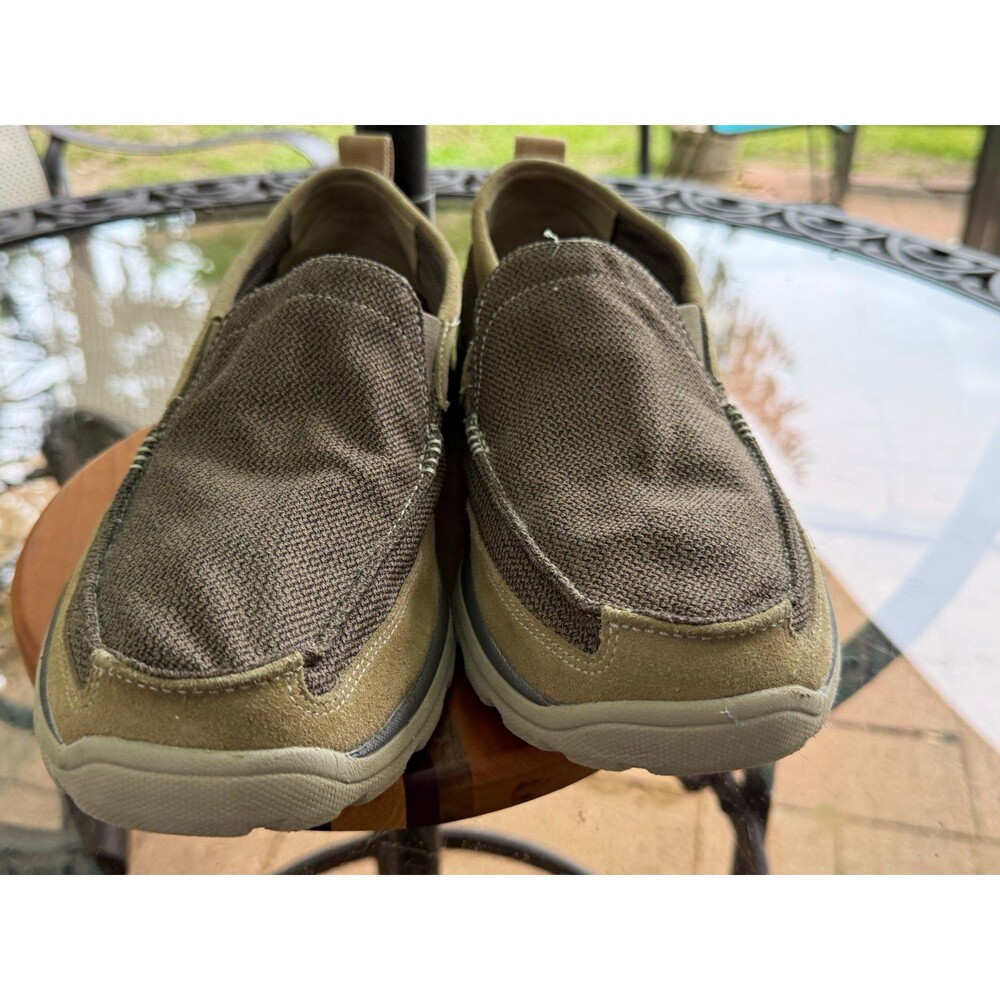 Skechers Mens 12 Brown Beige Relaxed Fit Memory Foam Slip On Shoes SN 64365
